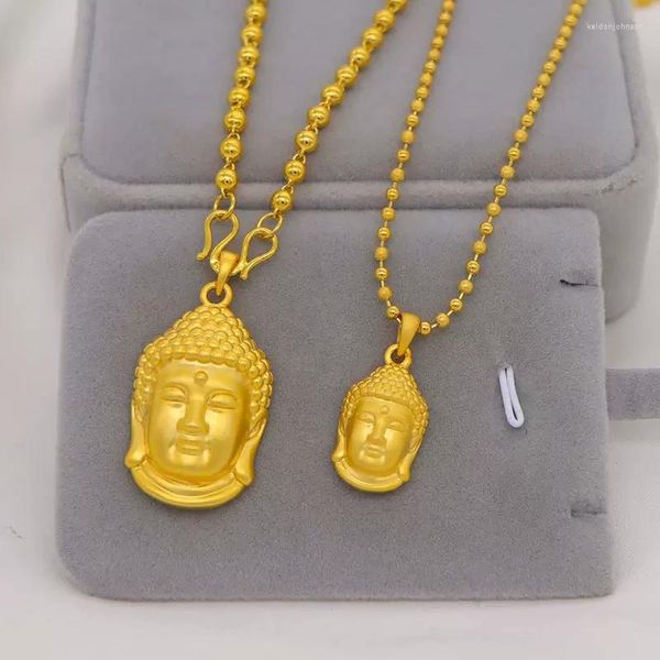 Collane con ciondolo Collana Amitabha 24K Color oro Ottone Intagliato Buddha Amuleto fortunato Per donna Uomo Gioielli Regali Drop Shi