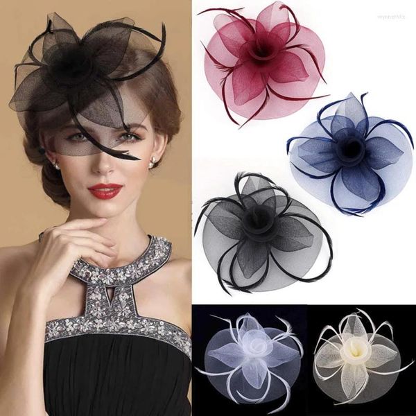 Beralar Vintage Net Feather Fascinator şapka kafa bandı Klip Çiçek Düğün Partisi Mesh Baş Kokteyl Saç Aksesuarları