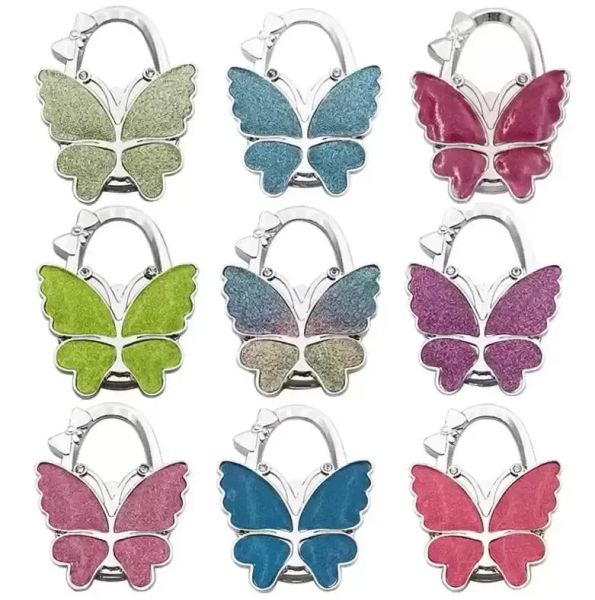 Haken-Schmetterlings-Handtaschen-Aufhänger, glänzend matt, Schmetterling, faltbarer Tisch für Tasche, Geldbörse, Großhandel FY3424