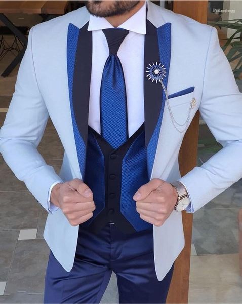 Abiti da uomo Smoking da sposo bianco blu per il ballo di fine anno da uomo 3 pezzi fumatori cerimonia formale slim fit abiti da uomo set gilet giacca pantaloni