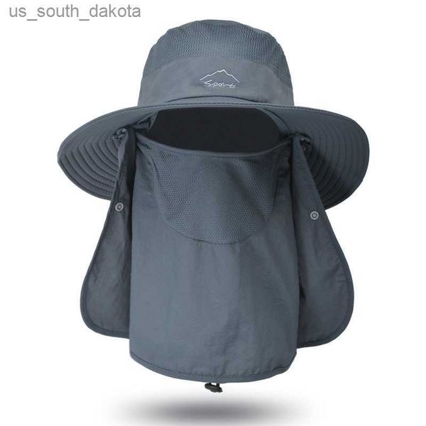Шляпа солнца для мужчин Женщины на открытом воздухе УФ -защита от солнца широкая шляпа с кратой с крышкой для лица летняя шляпа для рыбалки для рыбалки L230523