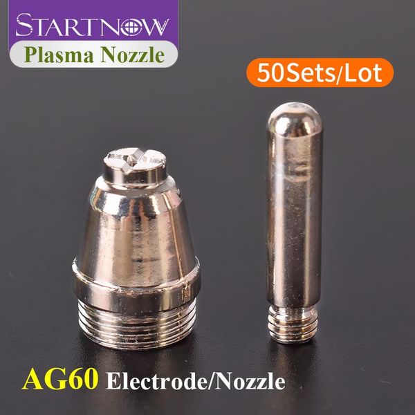 Mondstukken Startnow 50Sets/Lot AG60 SG55 WSD60P Plazma Nozul Elektrot Kitleri Hava Kaynak Meşalesi Kesme Parçaları için Hafnium Tel Sarf Malzemeleri