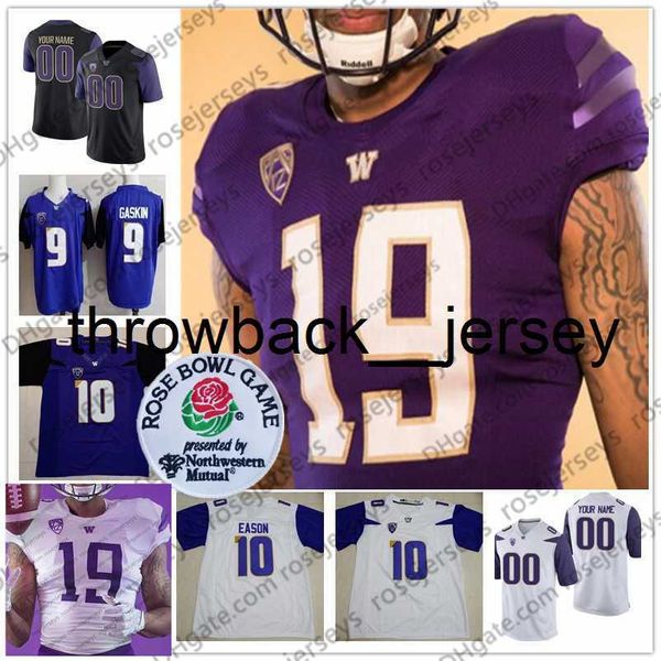 thr Custom Washington Huskies 2019 Neue Marke Fußball Jeder Name Nummer Schwarz Lila Weiß #10 Jacob Eason 26 Salvon Ahmed Herren Jugendtrikot 4XL