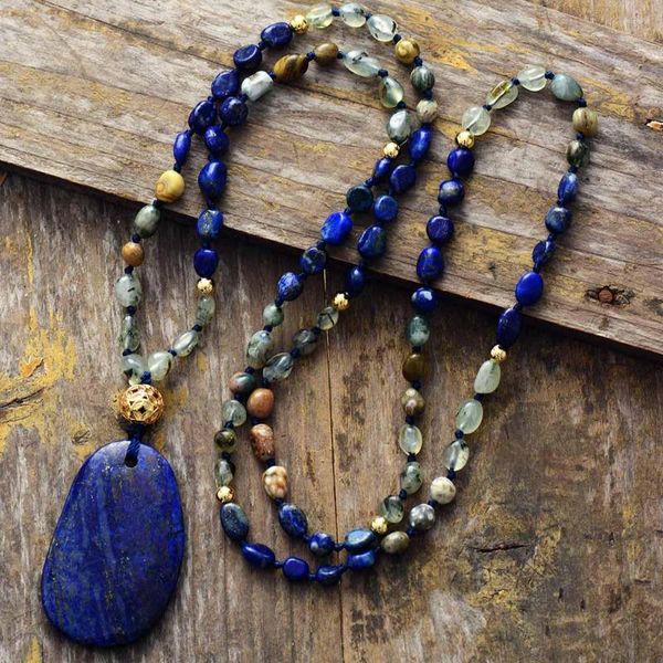 Colares com Pingente Bohemian Women Lariat Strand Colar Aleatório Pedra Semipreciosa Lapis Boho Jóias Atacado Drop