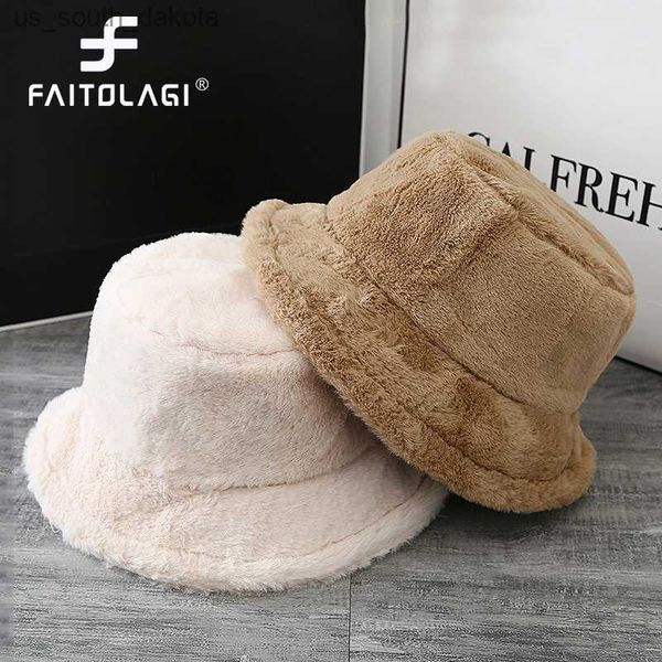 Moda kadınlar kabarık kürk kova şapka kış sıcak yumuşak peluş balıkçı panama kap femme vintage leopar bob sunbonnet vizörleri gorro l230523