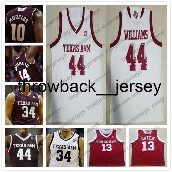 thr NCAA Texas AM Aggies # 44 Robert Williams 0 Jay Chandler 13 Brandon Mahan 32 Josh Nebo bianco rosso College Basketball Maglie S-4XL