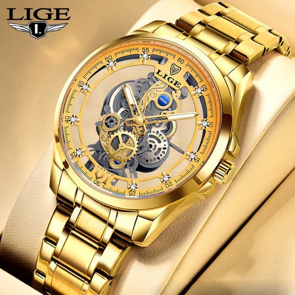 2023 Lige Men Watch Skeleton Automatic Quartz Gold Vintage Man Mens Watches Top Brand Luxury 230605