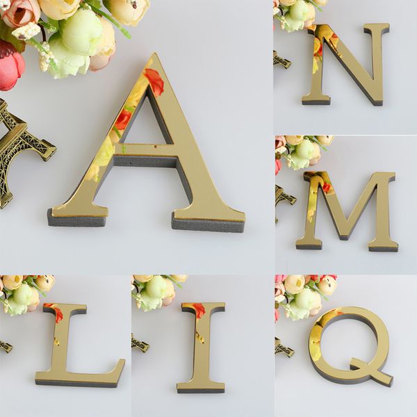 DIY Espelho 3D 26 Letras Adesivos de Parede Logotipo Nome Alfabeto Casamento Cartas de Amor Inglês Parede Decoração de Casa Arte Mural Adesivos