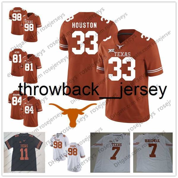 thr Texas Longhorns #3 Hicks 13 Michael Dickson 18 Tyrone Swoopes 25 Jamaal Charles 33 Lamarr Houston turuncu beyaz siyah emekli futbol forması