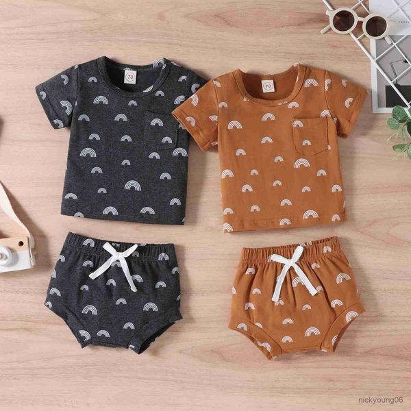 Kleidungssets für Neugeborene, Jungen, 0–24 Monate, Kleidung, weich, lässig, kurzärmelig, Regenbogen-T-Shirts, Tops, Shorts, 2-teiliges Sommer-Baby-Set