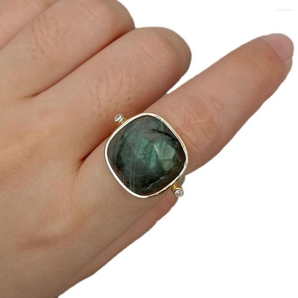 Anelli a grappolo YYGEM 17mm Anello in pietra naturale G Labradorite Quadrato placcato oro regolabile Regali per gioielli da donna