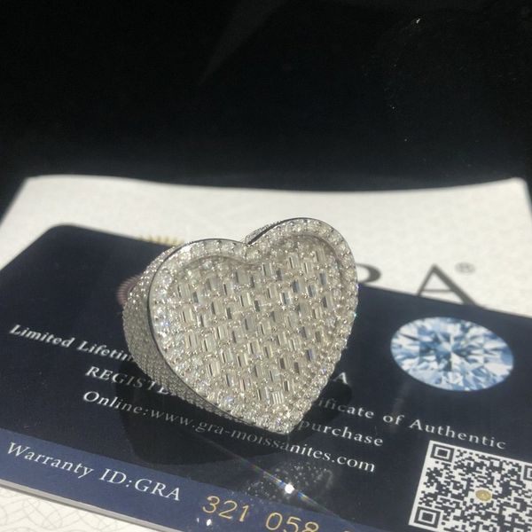 Новая мода мужские кольца Moissanite Пропустили бриллиантовые испытания 925 стерлингового серебряного VVS Moissanite Baguette Seart Ring для вечеринки свадьба хороший подарок размер 6-12