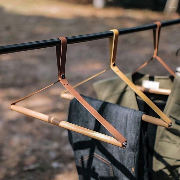 Appendini 1pc Protable PU Leather Wood Clothes Outdoor Camping Travel Pieghevole Stendino Tenda creativa Panno appeso