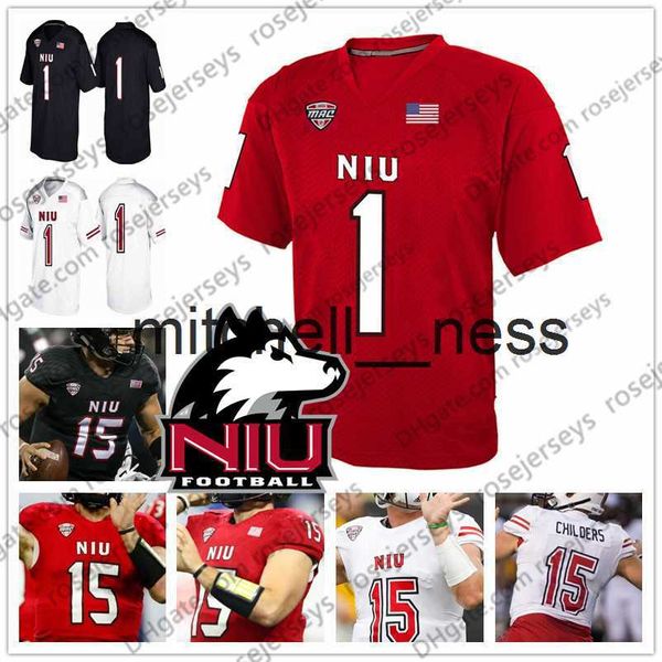 MIT8 Custom Northern Illinois Huskies Niu Football Любое название Red White Black 3 Tyrice Richie 12 Ross Bowers 15 Marcus Childers Jersey 4xl