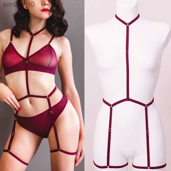 Wind Red BODY HARNESS Bondage Lingerie Set Halter Elastic Women Harness Harajuku Goth Rave Fetish Pole Dance Dress L230518