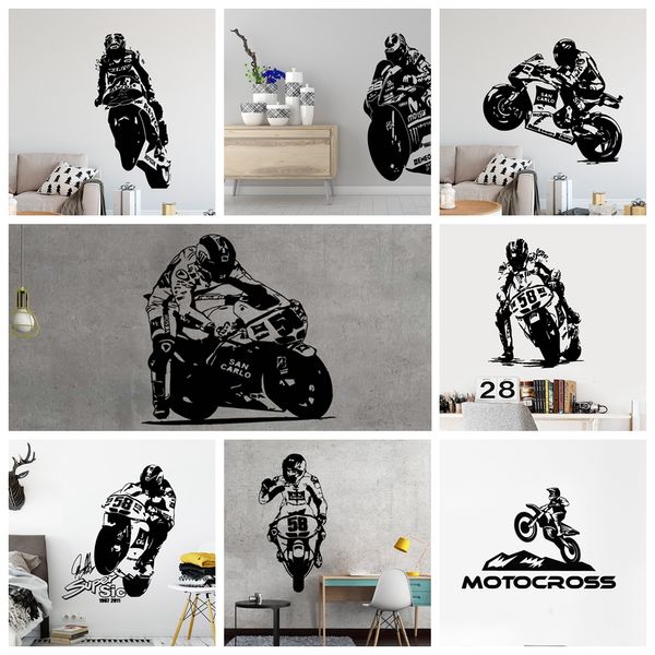 Großer 58er Motorrad-Wandaufkleber aus Vinyl, GP-Rennfahrer-Wandaufkleber für Jungen, Schlafzimmer, Garage, Spielzimmer, Raumdekoration, Zubehör