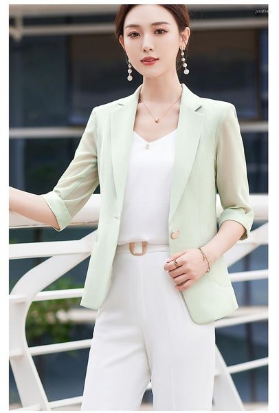 Calça Feminina de Duas Peças Primavera Verão Feminino Blazer Feminino Ternos de Negócios 2 Conjuntos de Calça e Top Meia Manga Feminina Trabalho Estilo Uniforme de Escritório