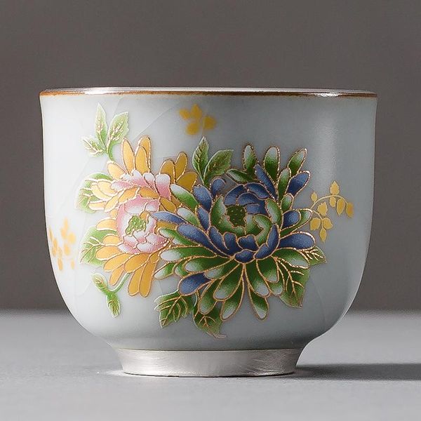 Teaware 999 prata dourada xícara de chá mestre cerâmica flor grelhada folha de ouro xícara de chá kung fu