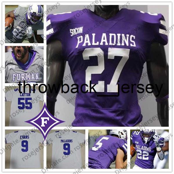 thr Personalizzato Furman Paladins Calcio Qualsiasi Numero Nome Viola Grigio Bianco 4 Darren Grainger 9 Hamp Sisson 22 Devin Wynn 5 Dae'one Maglie