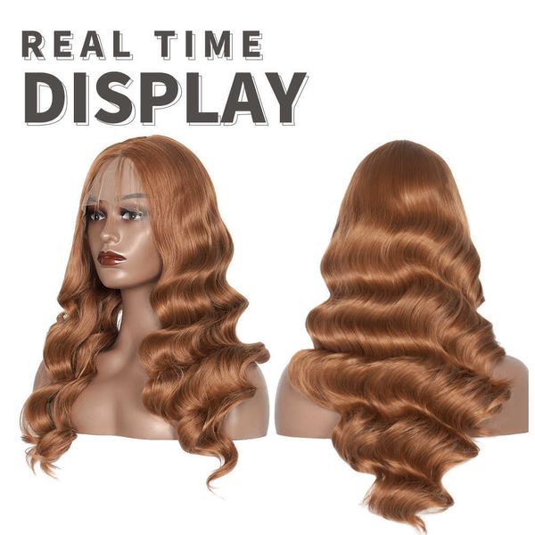 Perucas de renda feminina ruiva loira sintética destaque 13X4X1 parte do meio T perucas de renda corpo onda cosplay perucas de renda laranja/gengibre para mulheres 230524