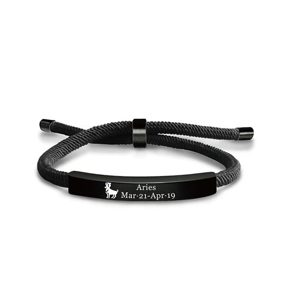 INS Style acier inoxydable signe zodiaque astrologie bracelets à breloques Bracelet cordon noir pour femme cadeau