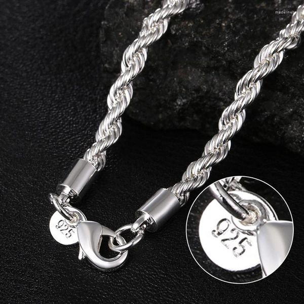 Ketten Onlyice 925 Sterling Silber 16/18/20/22/24 Zoll 4mm Seil Kette Halskette für Frau Mann Mode Charme Hochzeit Schmuck Geschenk