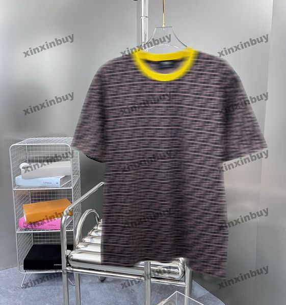 xinxinbuy Men designer Tee t shirt 23ss Doppia lettera tessuto jacquard colletto modello manica corta cotone donna marrone rosso giallo XS-XL