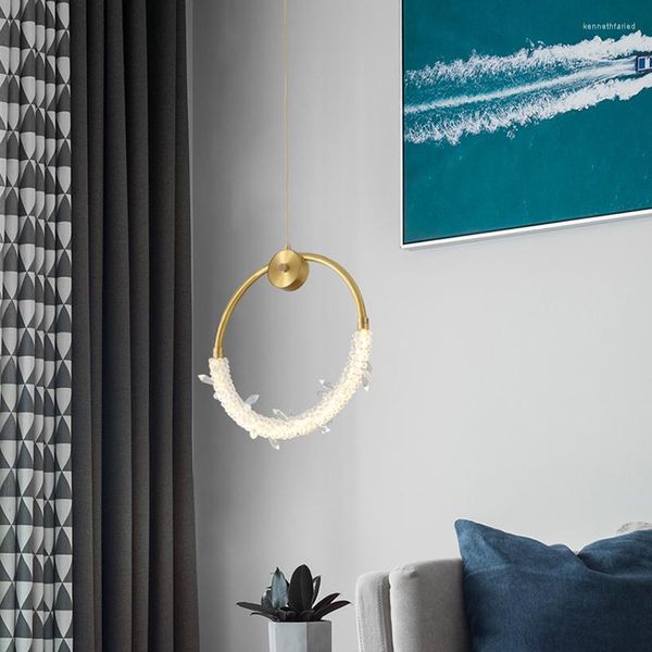 Pendelleuchten Biewalk Moderne goldene LED-Kronleuchter Ring Harz Textur Licht Luxus Wohnzimmer Esszimmer Schlafzimmer Lampe dekorativ