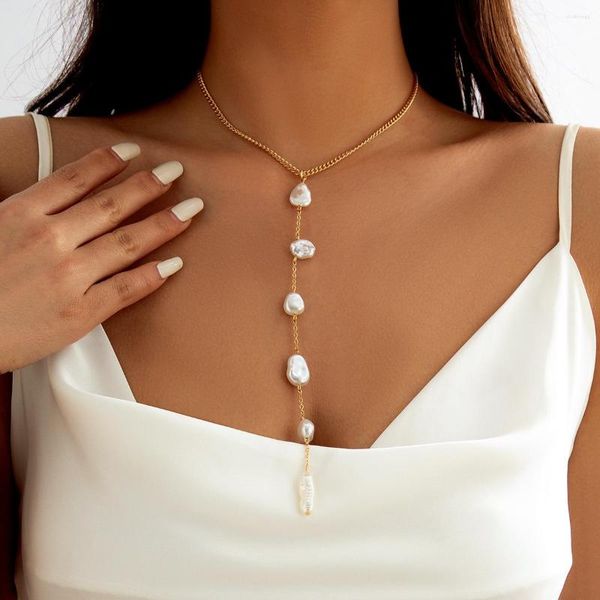 Подвесные ожерелья простая мода нерегулярная барокко жемчужное ожерелье с длинной цепью сексуально женское бикини для бикини для кофера