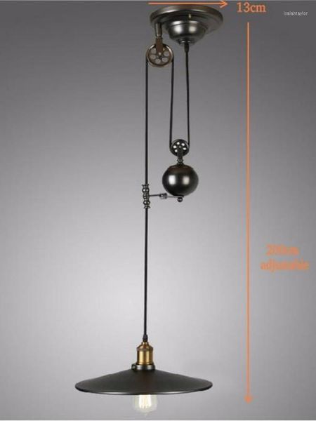 Kolye Lambalar Vintage Demir Loft Endüstriyel Amerikan Tarifli Kasnak Işık Ayarlanabilir Tel lamba Geri çekilebilir çubuk Edison Ampul