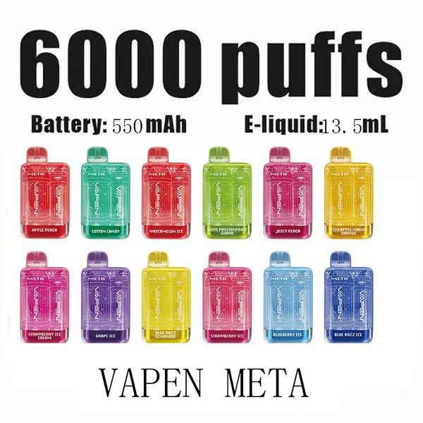 Original VAPEN META 6000 Puffs Descartáveis Vape Caneta Bobina de Malha Tipo-C Recarregável Eletrônico e Cigarros Starter Kits Elf Vapor