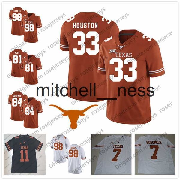 MIT8 Texas Longhorns #3 Hicks 13 Michael Dickson 18 Tyrone Swoopes 25 Jamaal Charles 33 Lamarr Houston Turuncu Beyaz Siyah Emekli Futbol Forması