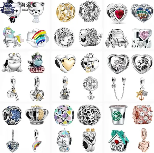 Pandora Charms için Gümüş Boncuklar Çiçek Gökkuşağı Parlatıcı Hollow Boncuk