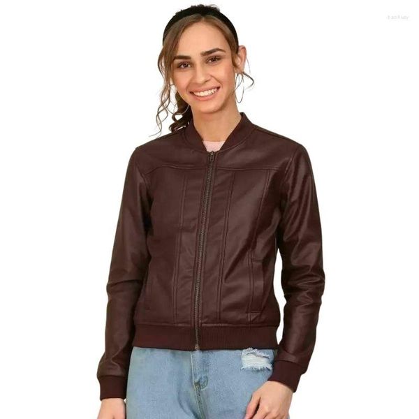 Giacca in pelle da donna con cerniera Abbigliamento casual da donna moderno Vera pelle di agnello