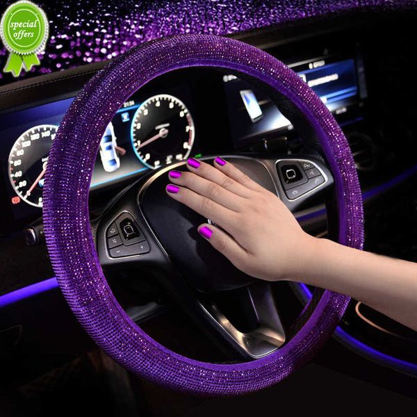 Novo luxuoso cristal roxo vermelho rosa capas de volante de carro mulheres meninas diamante strass carro coberto acessórios de volante