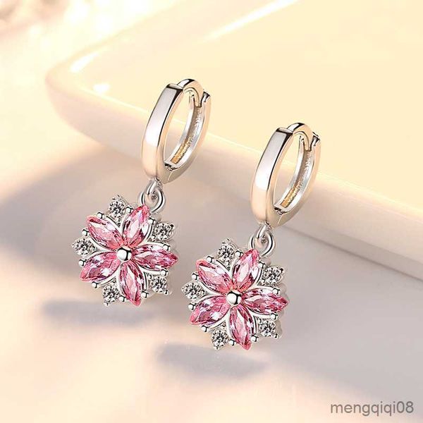 Charme Mode Romantische Silber Nadel Ohrringe Rosa Kirsche Blüten Blume Tropfen Ohrringe Für Frauen Quaste D'oreille R230605