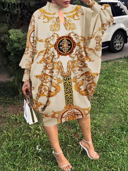 Abiti casual VONDA 2023 Summer Bohemian Midi Dress Women Long Bat Sleeve Stampa floreale Party Sundress Vintage Robe Femme Oversize