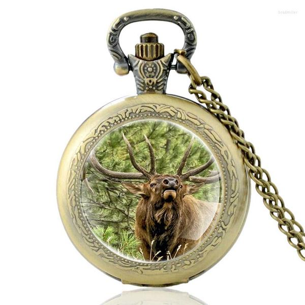 Pocket Watches Fashion Elk Design Vintage Quartz Watch Men Women Women Подвесной ожерелье часы Chian Clock подарки