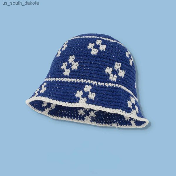 Chapéus de balde de crochê de fio de algodão tecido à mão primavera verão chapéu de sol macio feminino flor praia chapéus bob L230523