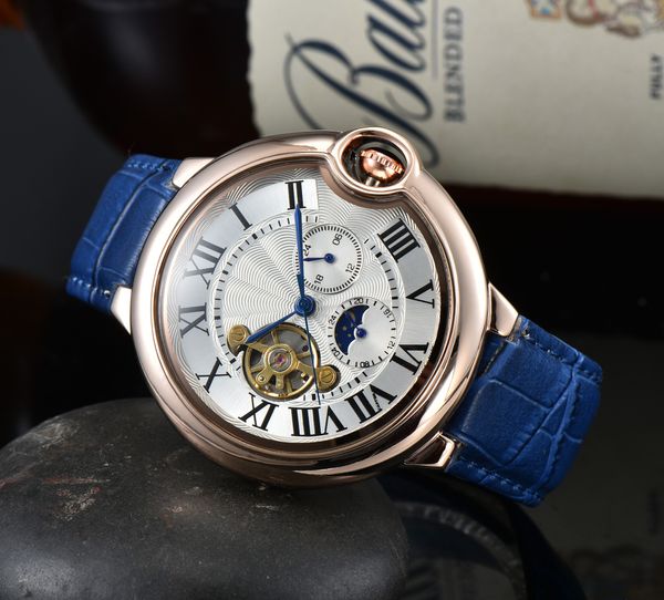 Мужские женские часы Tourbillon механические автоматические роскошные часы Кожаный ремешок Diamond Daydate Moon Phase наручные часы мужские наручные часы TANK #56677