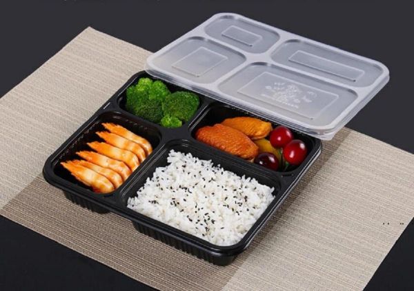 4 compartimentos Recipientes para viagem de grau PP caixas de embalagem de alimentos de alta qualidade caixa bento descartável para Hotel sea way C51