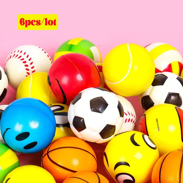 Sand Play Water Fun 6pcs 63cm Stress Balls Careta Sorriso Riso Rosto Espuma Macia PU Squeeze Squishy Brinquedos para Crianças Crianças Adultos 230605