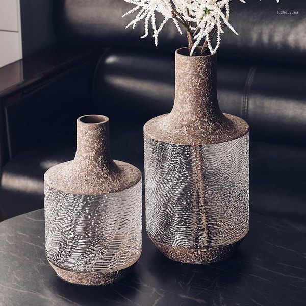 Vasos Vaso de estilo chinês Arranjo de flores de vidro Vintage Ins Senso de arte sofisticado Mesa de jantar Homestay Modelo Ornamentos de quarto
