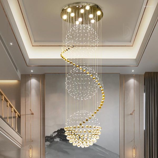 Pendelleuchten Duplex Treppen Loft Licht Luxus Wohnzimmer Kristall Kronleuchter High-End El Lobby Verkaufsabteilung Starry