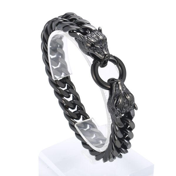 12mm 8inch Biker Uomo Acciaio Inossidabile Testa di Lupo Cuban Link Curb Chain Bracciale con Chiusura ad Anello a Molla Punk Cool Gioielli per Padre Marito Fidanzati Regali Pesante 84g