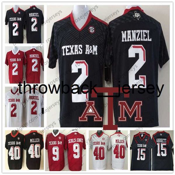 thr NCAA Texas AM Aggies #2 Johnny Manziel 40 Von Miller 15 Myles Garrett 9 Ricky Seals-Jones Preto Vermelho Branco Masculino Juvenil Jersey