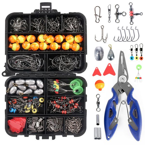 Angelhaken, 263-teiliges Set, Angelzubehör-Set mit Tackle-Box, einschließlich Zange, Jig-Haken, Sinker-Gewichtswirbel, Druckknöpfe, Sinker-Rutschen 230603