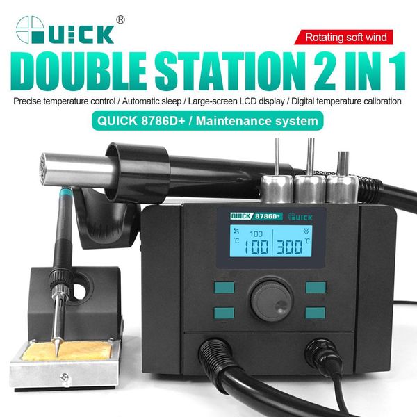 Wartepistool Quick 8786D+ Gun di aria calda Leadfree Heating Stitazione di saldatura stazione+ ugello per la CPU Strumento di riparazione del telefono cellulare