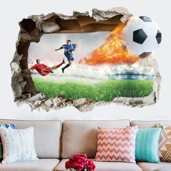 Adesivos de parede de bola de futebol criativos para sala de estar, decalques de parede de quarto, decoração de quarto de meninos