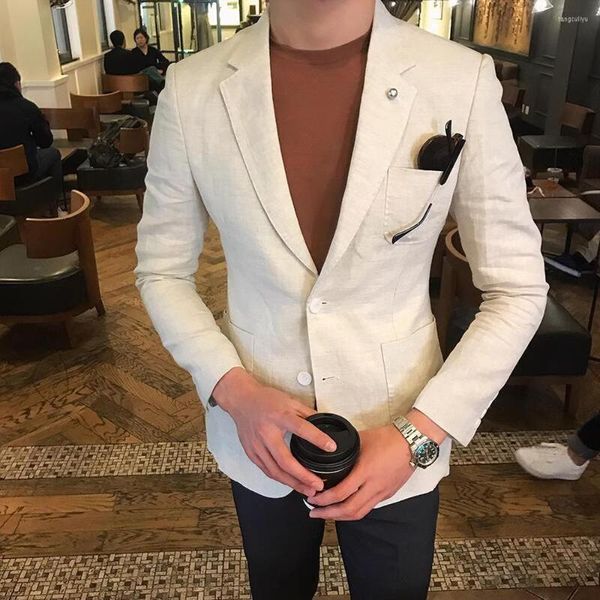 Ternos masculinos 2023 jaqueta blazer masculina primavera verão branco cor sólida fino casual negócios fino respirável algodão e linho masculino